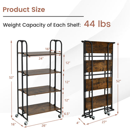 Rolling Folding Cart with Durable Metal Frame and Easy Mobility - 4 Tier
