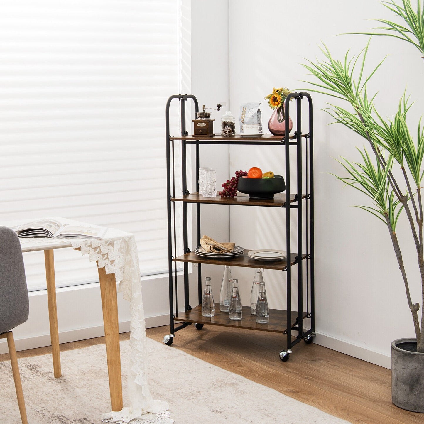 Rolling Folding Cart with Durable Metal Frame and Easy Mobility - 4 Tier