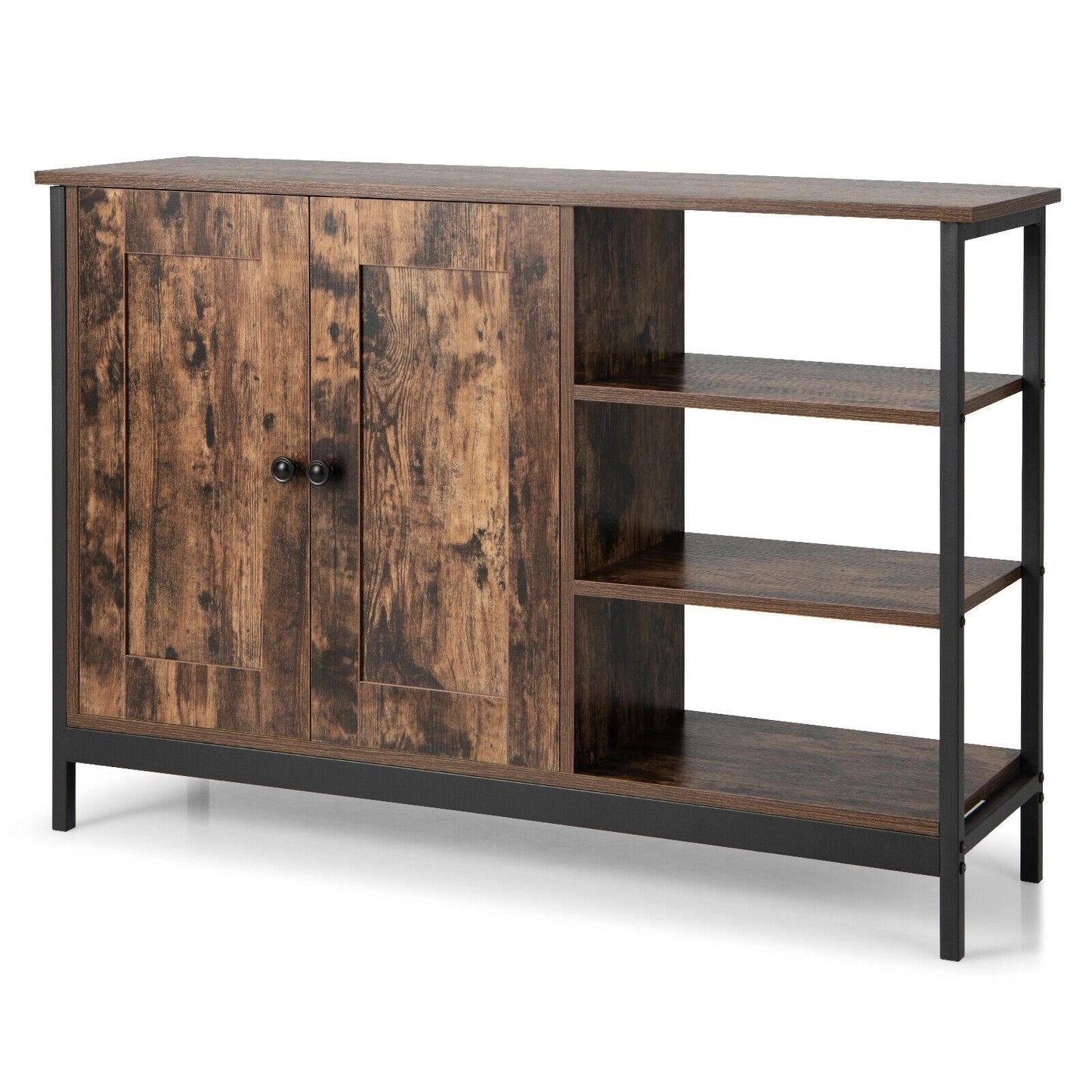 Rustic Industrial Buffet Sideboard with Storage Shelves for Kitchen and Dining Room