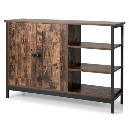 Rustic Industrial Buffet Sideboard with Storage Shelves for Kitchen and Dining Room