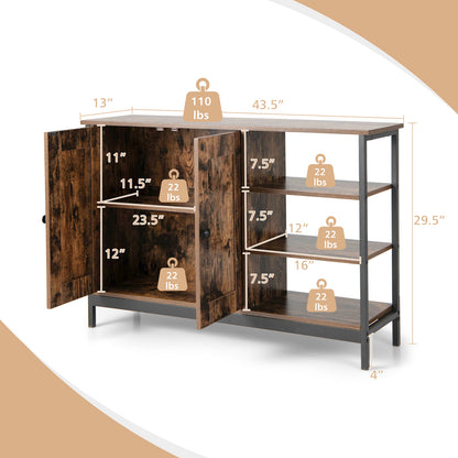 Rustic Industrial Buffet Sideboard with Storage Shelves for Kitchen and Dining Room