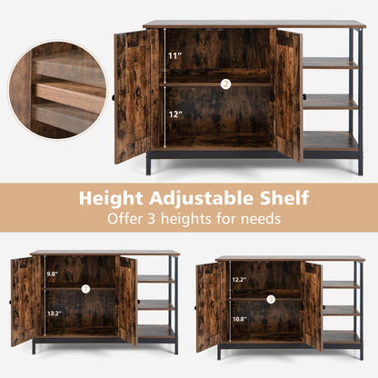 Rustic Industrial Buffet Sideboard with Storage Shelves for Kitchen and Dining Room
