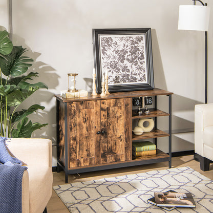 Rustic Industrial Buffet Sideboard with Storage Shelves for Kitchen and Dining Room