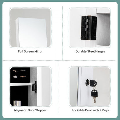 Freestanding Jewelry Armoire with Full-Length Mirror and Lockable Storage – White