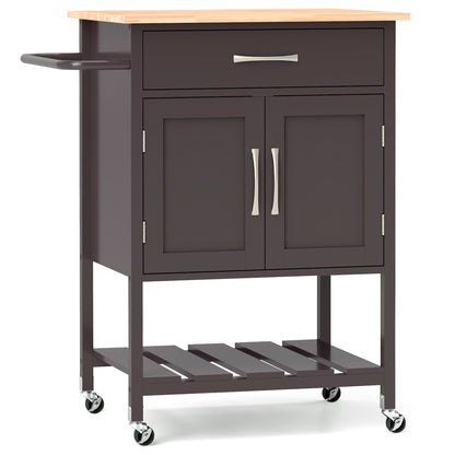 Rolling Kitchen Island Cart with Drawer Cabinet Bottom Shelf and Towel Rack - Brown