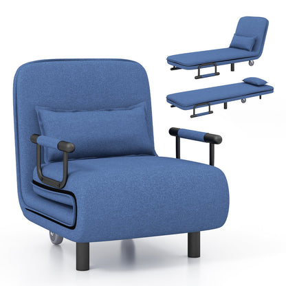 Modern 3 in 1 Sofa Chair Lounger Bed with Adjustable Backrest and Support Pillow in Blue