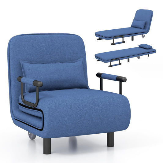 Modern 3 in 1 Sofa Chair Lounger Bed with Adjustable Backrest and Support Pillow in Blue