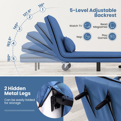 Modern 3 in 1 Sofa Chair Lounger Bed with Adjustable Backrest and Support Pillow in Blue