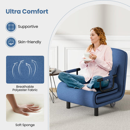 Modern 3 in 1 Sofa Chair Lounger Bed with Adjustable Backrest and Support Pillow in Blue