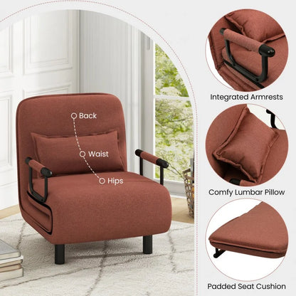 Modern 3 in 1 Sofa Chair Lounger Bed with Adjustable Backrest and Support Pillow in Brown