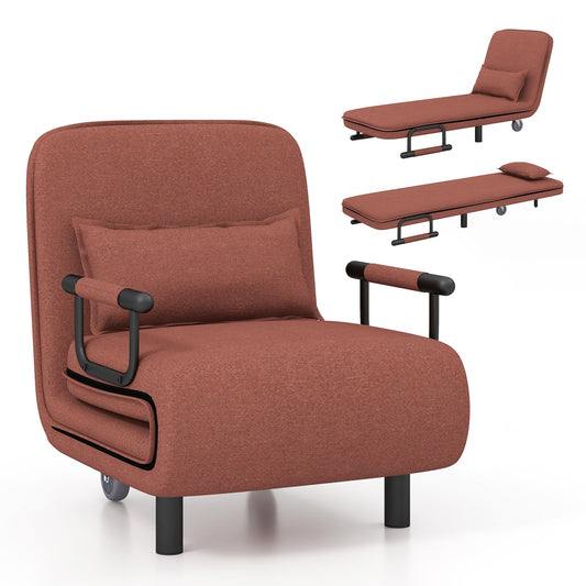 Modern 3 in 1 Sofa Chair Lounger Bed with Adjustable Backrest and Support Pillow in Brown