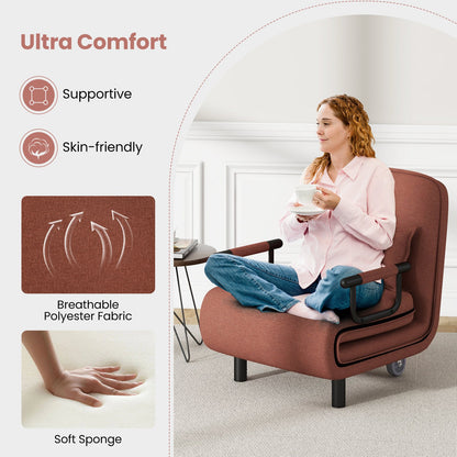 Modern 3 in 1 Sofa Chair Lounger Bed with Adjustable Backrest and Support Pillow in Brown