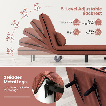 Modern 3 in 1 Sofa Chair Lounger Bed with Adjustable Backrest and Support Pillow in Brown