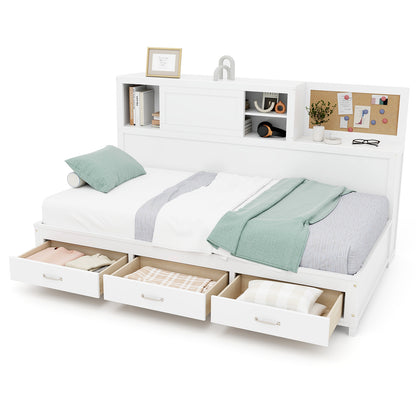 Wooden Daybed with 3 Drawers and Storage Shelves for Bedroom or Living Room - Full Size