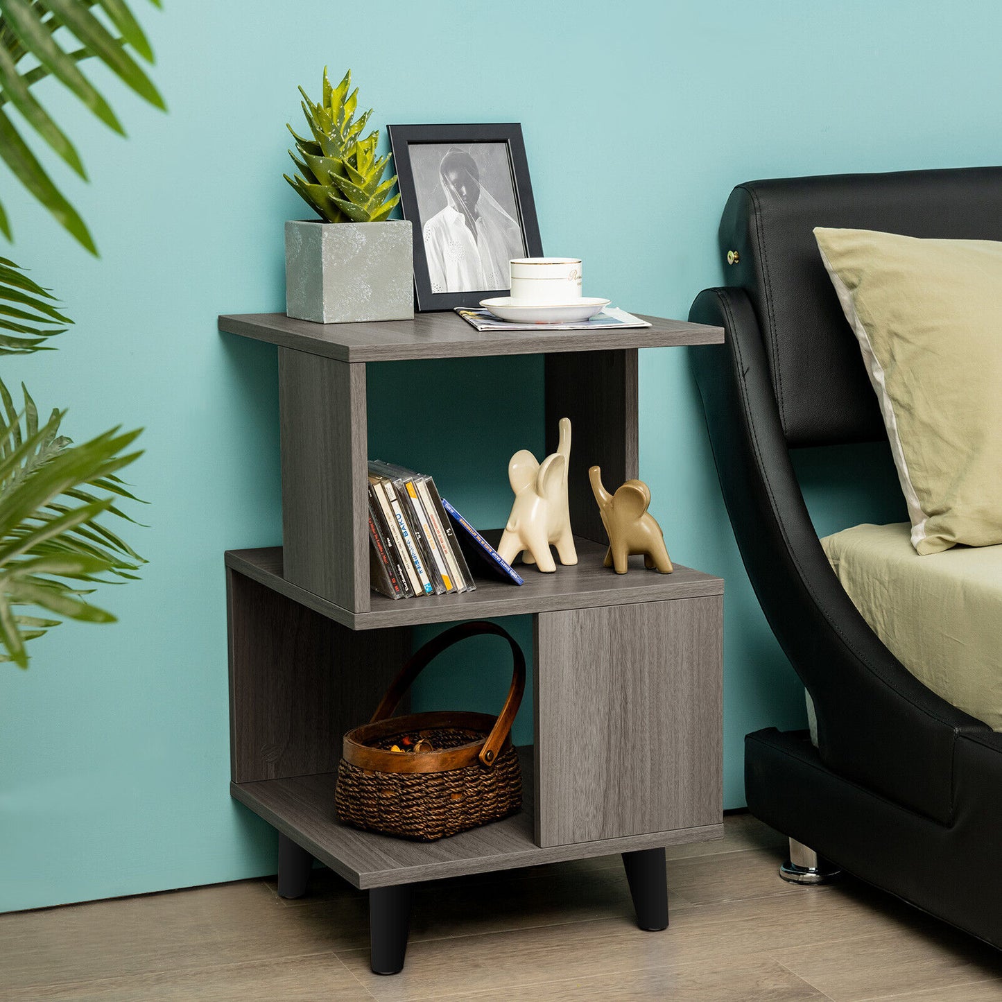 Set of 2 Modern Wooden Nightstands with Legs for Bedroom and Living Room
