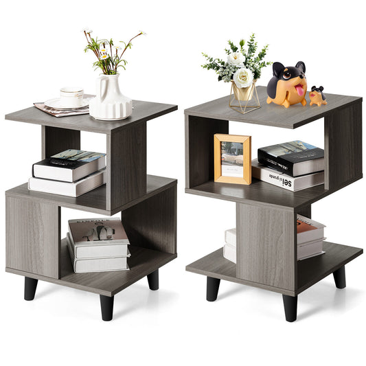 Set of 2 Modern Wooden Nightstands with Legs for Bedroom and Living Room