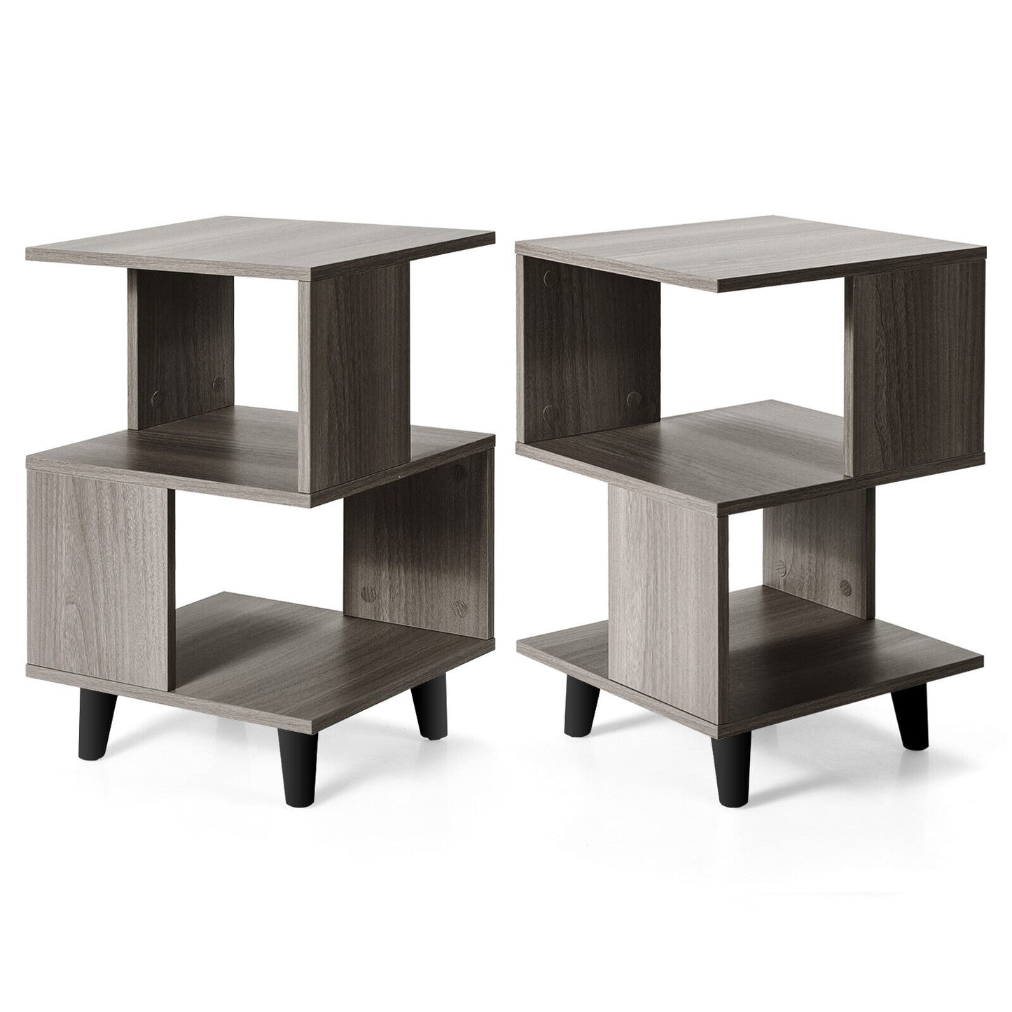 Set of 2 Modern Wooden Nightstands with Legs for Bedroom and Living Room