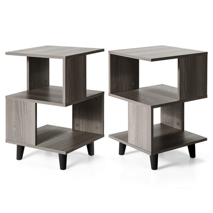Set of 2 Modern Wooden Nightstands with Legs for Bedroom and Living Room