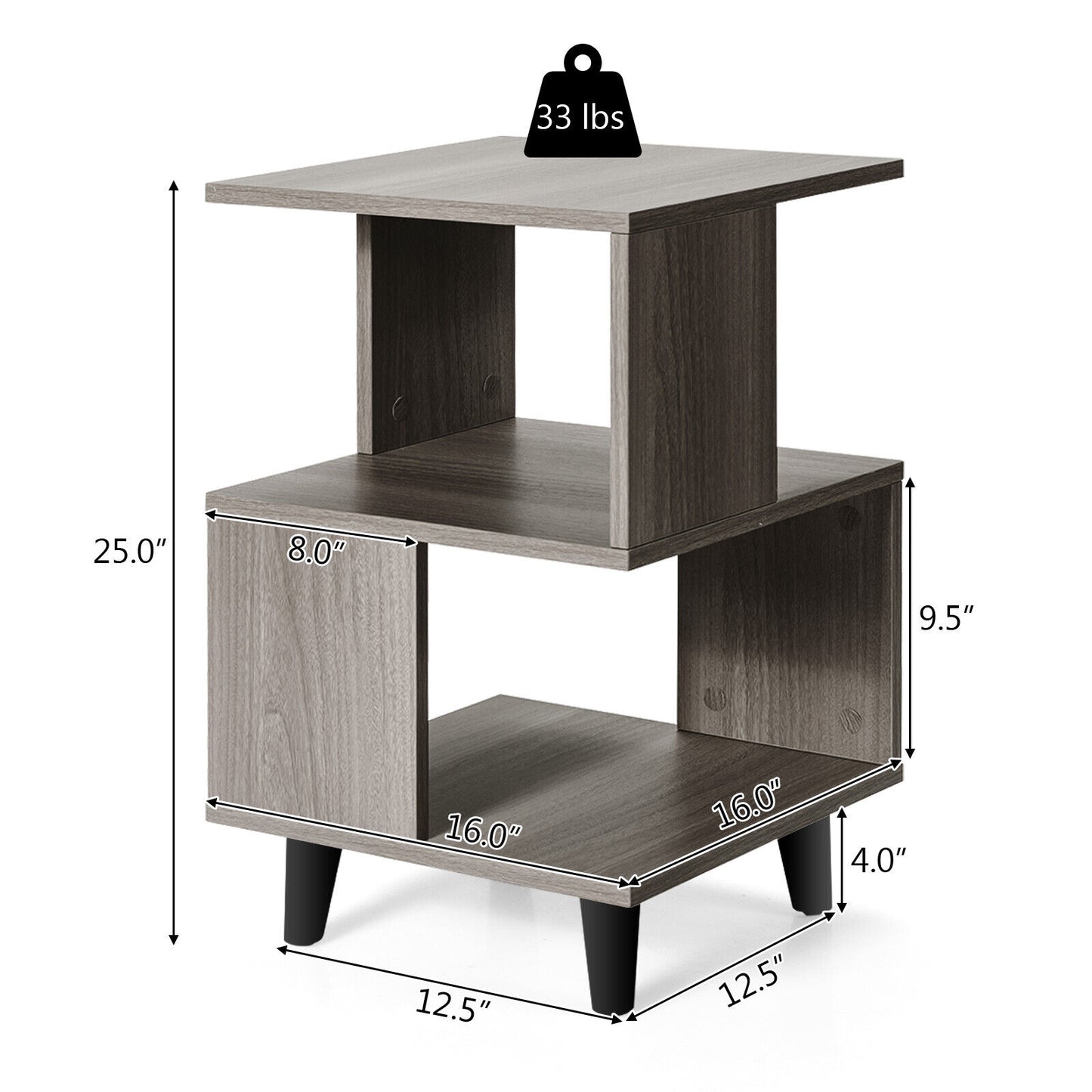 Set of 2 Modern Wooden Nightstands with Legs for Bedroom and Living Room