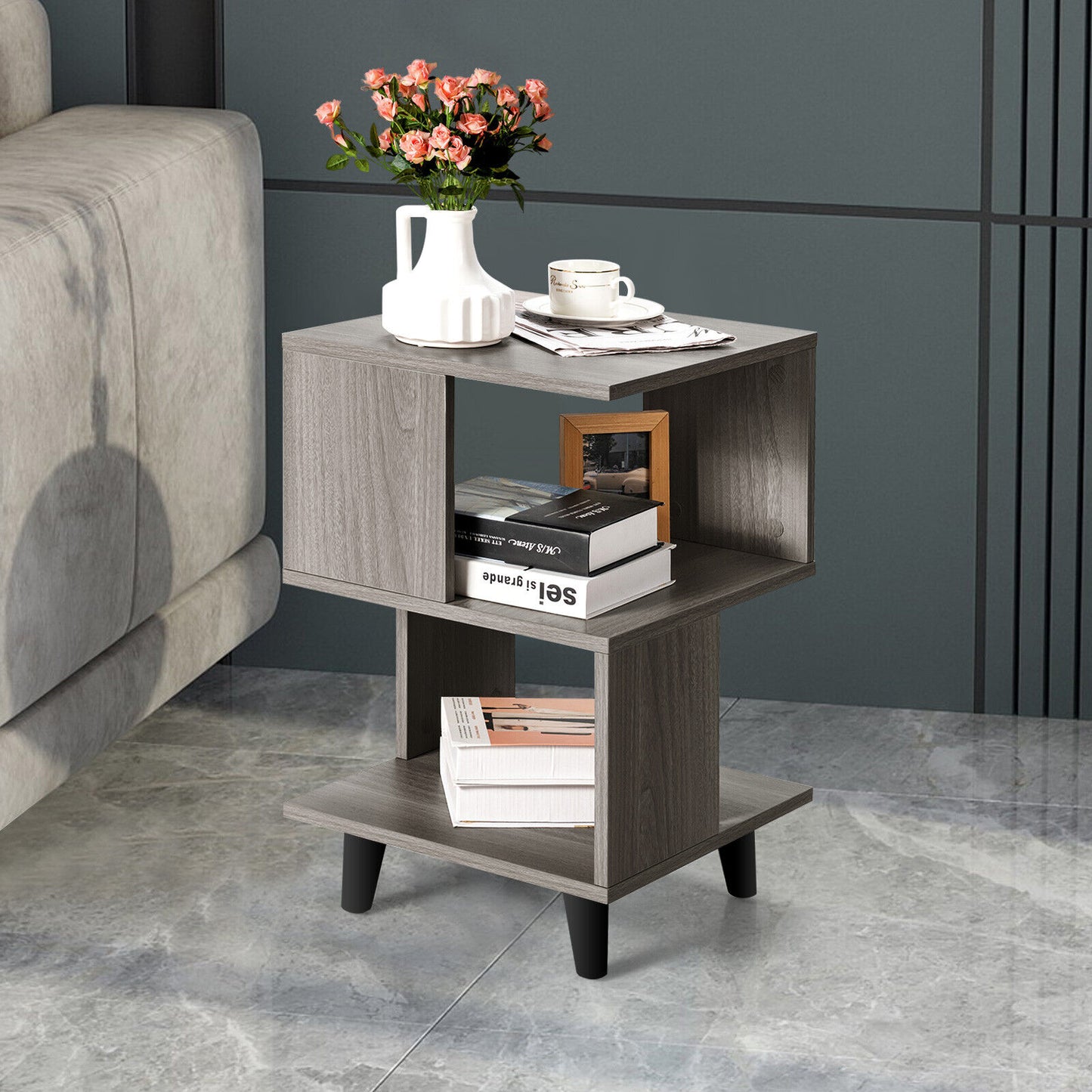 Set of 2 Modern Wooden Nightstands with Legs for Bedroom and Living Room