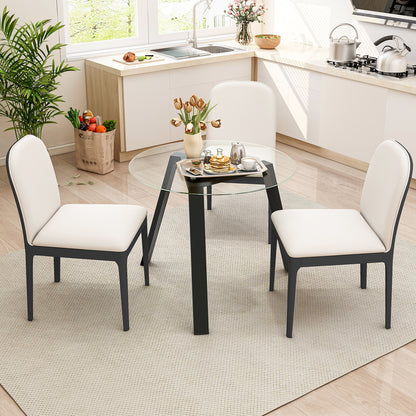 Round Glass Dining Table for 4 with Solid Wood Base 36 Inch Black Finish