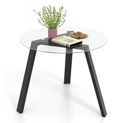Round Glass Dining Table for 4 with Solid Wood Base 36 Inch Black Finish