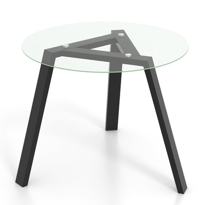 Round Glass Dining Table for 4 with Solid Wood Base 36 Inch Black Finish