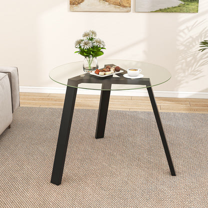 Round Glass Dining Table for 4 with Solid Wood Base 36 Inch Black Finish