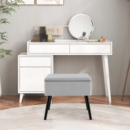 Elegant Velvet Storage Ottoman with Padded Seat and Wood Legs - Grey