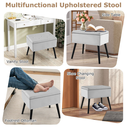 Elegant Velvet Storage Ottoman with Padded Seat and Wood Legs - Grey