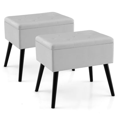 Elegant Velvet Storage Ottoman with Padded Seat and Wood Legs - Grey