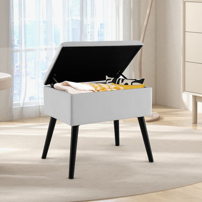 Elegant Velvet Storage Ottoman with Padded Seat and Wood Legs - Grey