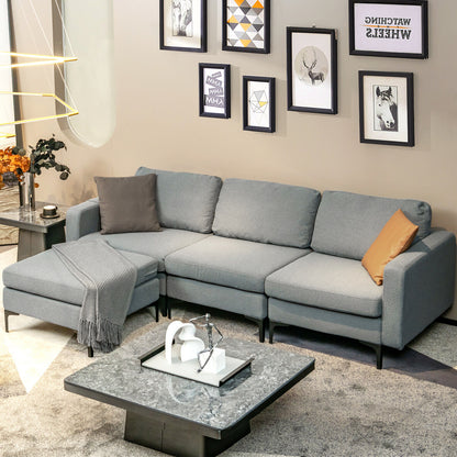 Modular L-Shaped Sectional Sofa with Reversible Chaise, Built-In USB Ports - Dark Grey