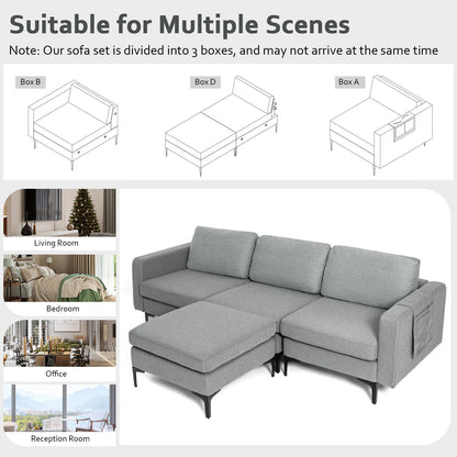 Modular L-Shaped Sectional Sofa with Reversible Chaise, Built-In USB Ports - Dark Grey