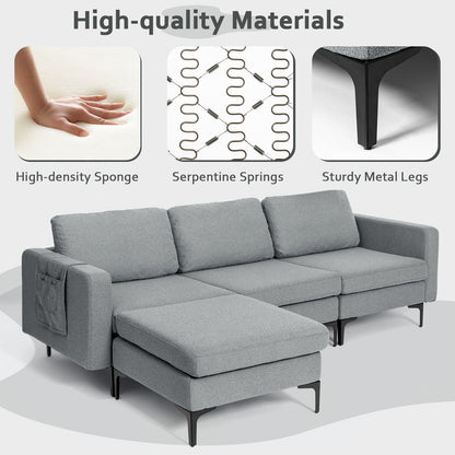 Modular L-Shaped Sectional Sofa with Reversible Chaise, Built-In USB Ports - Dark Grey