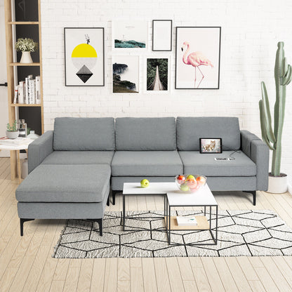 Modular L-Shaped Sectional Sofa with Reversible Chaise, Built-In USB Ports - Dark Grey