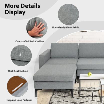 Modular L-Shaped Sectional Sofa with Reversible Chaise, Built-In USB Ports - Dark Grey