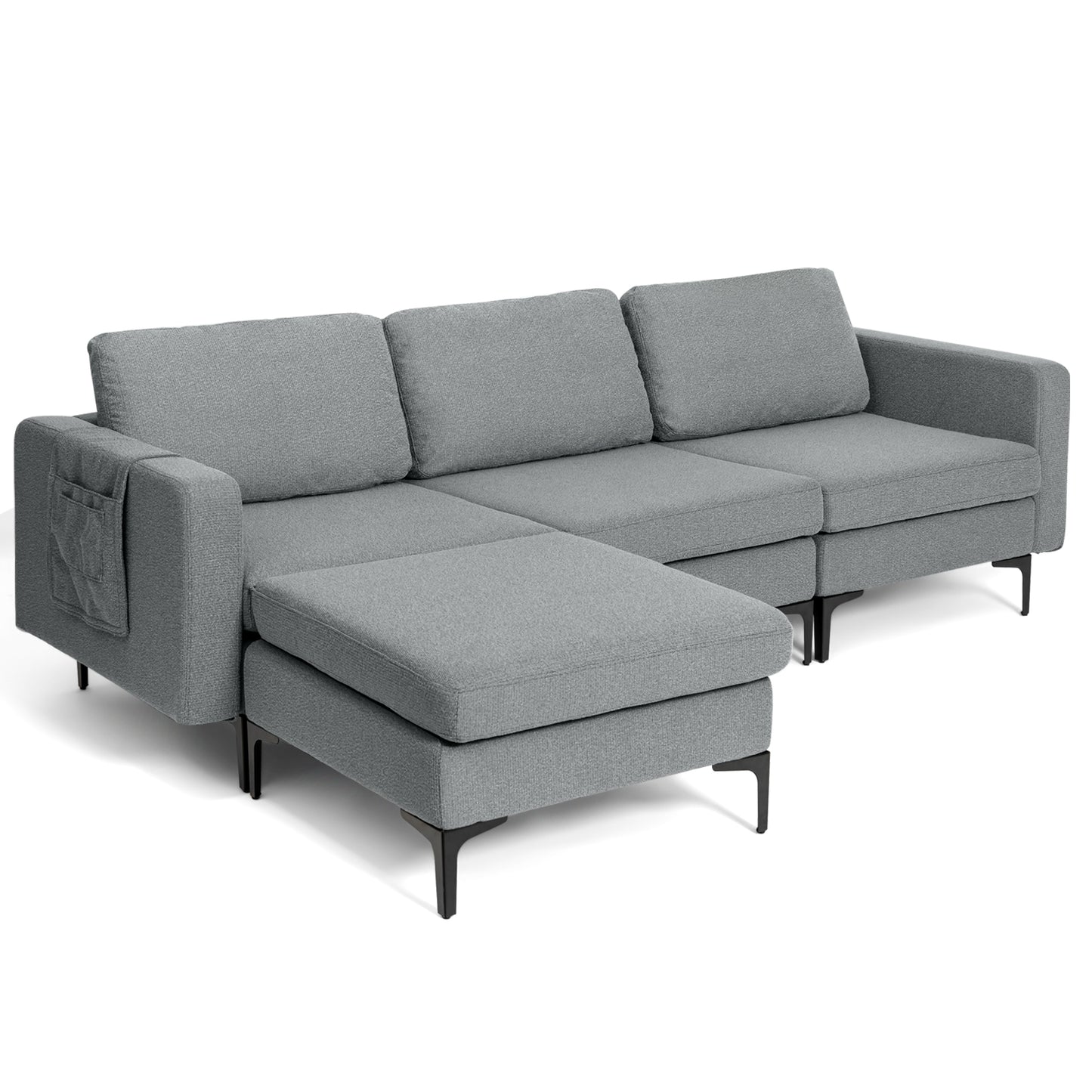 Modular L-Shaped Sectional Sofa with Reversible Chaise, Built-In USB Ports - Dark Grey