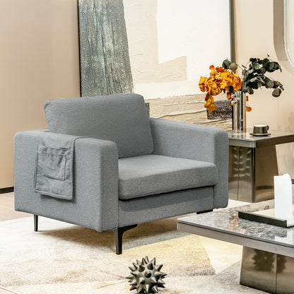 Ergonomic Accent Chair with Side Storage and Cushioned Seat, Grey