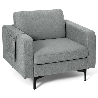 Ergonomic Accent Chair with Side Storage and Cushioned Seat, Grey