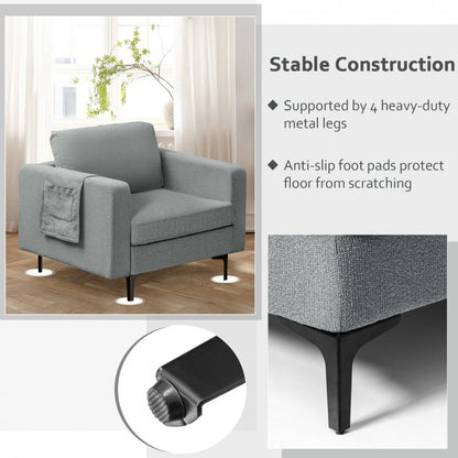Ergonomic Accent Chair with Side Storage and Cushioned Seat, Grey