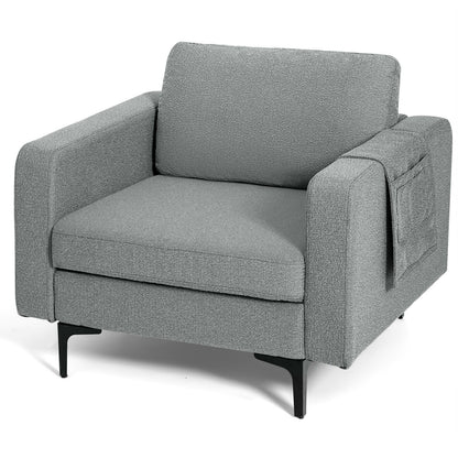 Ergonomic Accent Chair with Side Storage and Cushioned Seat, Grey