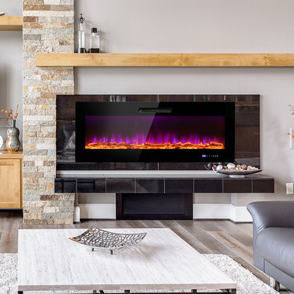 50/60 Inch Wall Mounted Electric Fireplace with Decorative Crystal & Log Options