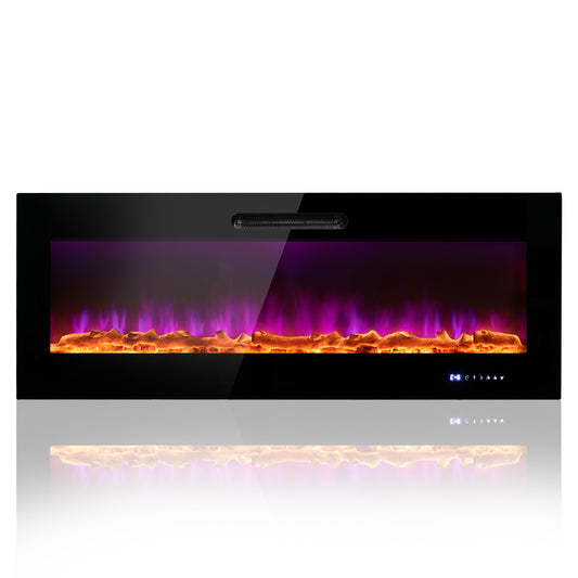 50/60 Inch Wall Mounted Electric Fireplace with Decorative Crystal & Log Options