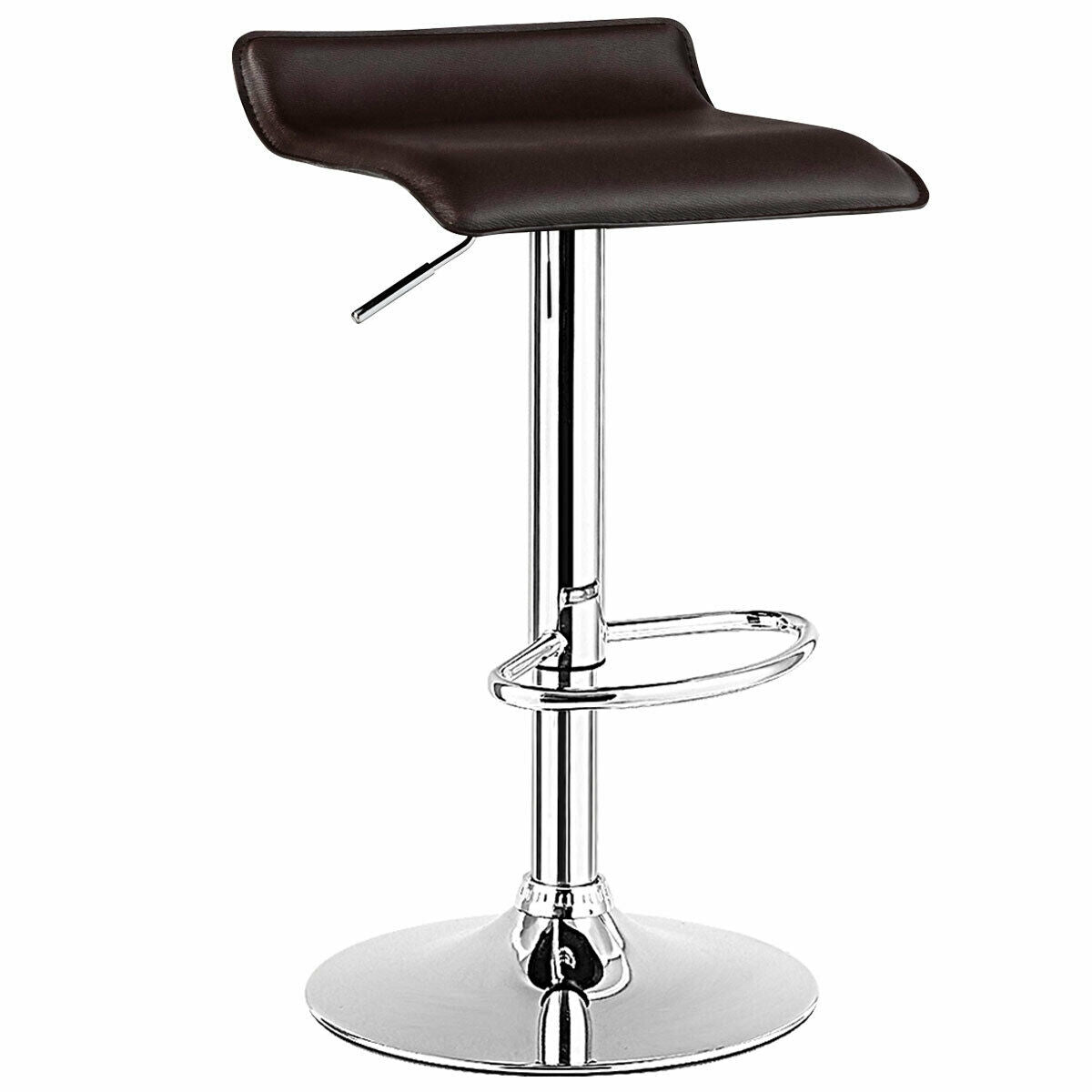 Set of 2 Adjustable Backless Bar Stools with PU Leather Seats and Chrome Steel Base in Brown