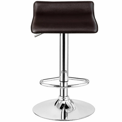 Set of 2 Adjustable Backless Bar Stools with PU Leather Seats and Chrome Steel Base in Brown