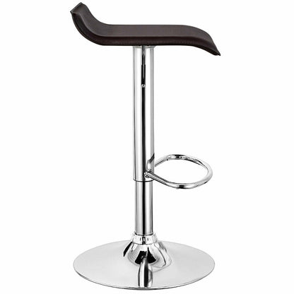 Set of 2 Adjustable Backless Bar Stools with PU Leather Seats and Chrome Steel Base in Brown