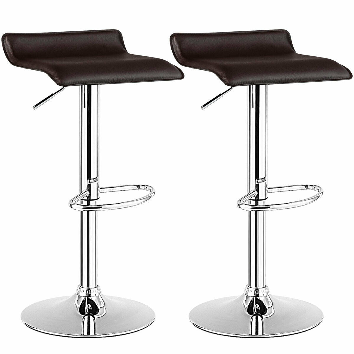 Set of 2 Adjustable Backless Bar Stools with PU Leather Seats and Chrome Steel Base in Brown
