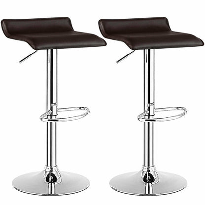 Set of 2 Adjustable Backless Bar Stools with PU Leather Seats and Chrome Steel Base in Brown