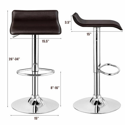 Set of 2 Adjustable Backless Bar Stools with PU Leather Seats and Chrome Steel Base in Brown
